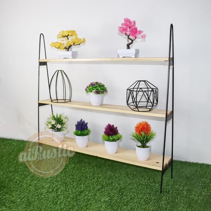 Rak bunga susun besi kayu minimalis hiasan taman rak susun serbaguna