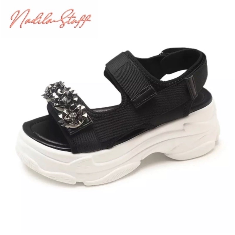 NADILASTUFF [ASLI] Platform Sparkle Flowers 'BISA COD' ORIGINAL IMPORT BLACK 'LIMITED EDITION'