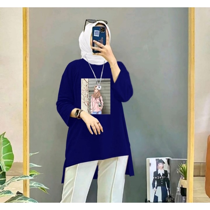 JOSJOLI_STORE/Tunik Hijab Photografer dan Sakura/Atasan Wanita Dewasa Lengan Panjang/Fit XXL