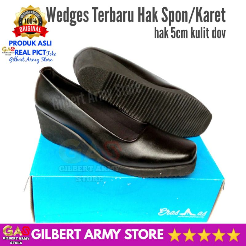 ERASMAS Sepatu Persit Wedges Wanita Terbaru B5 dop 36-43 hak 5cm Sedang Sol Tapak Karet Spon Ringan