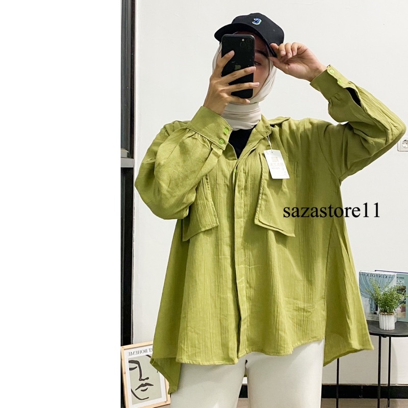 Gea Top - Kemeja Oversize Linen Wanita - Linen Crinkle Shirt - Atasan Wanita Lengan Panjang