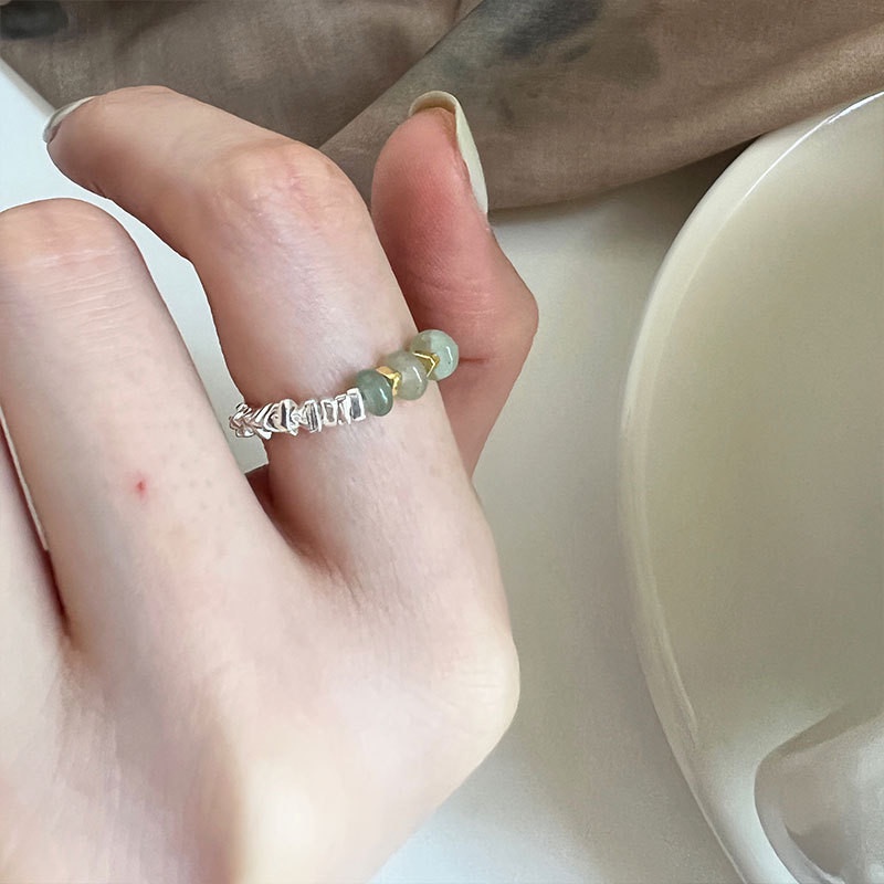 Cincin Jari Telunjuk Bahan Giok Hetian Alami Warna Perak Untuk Wanita