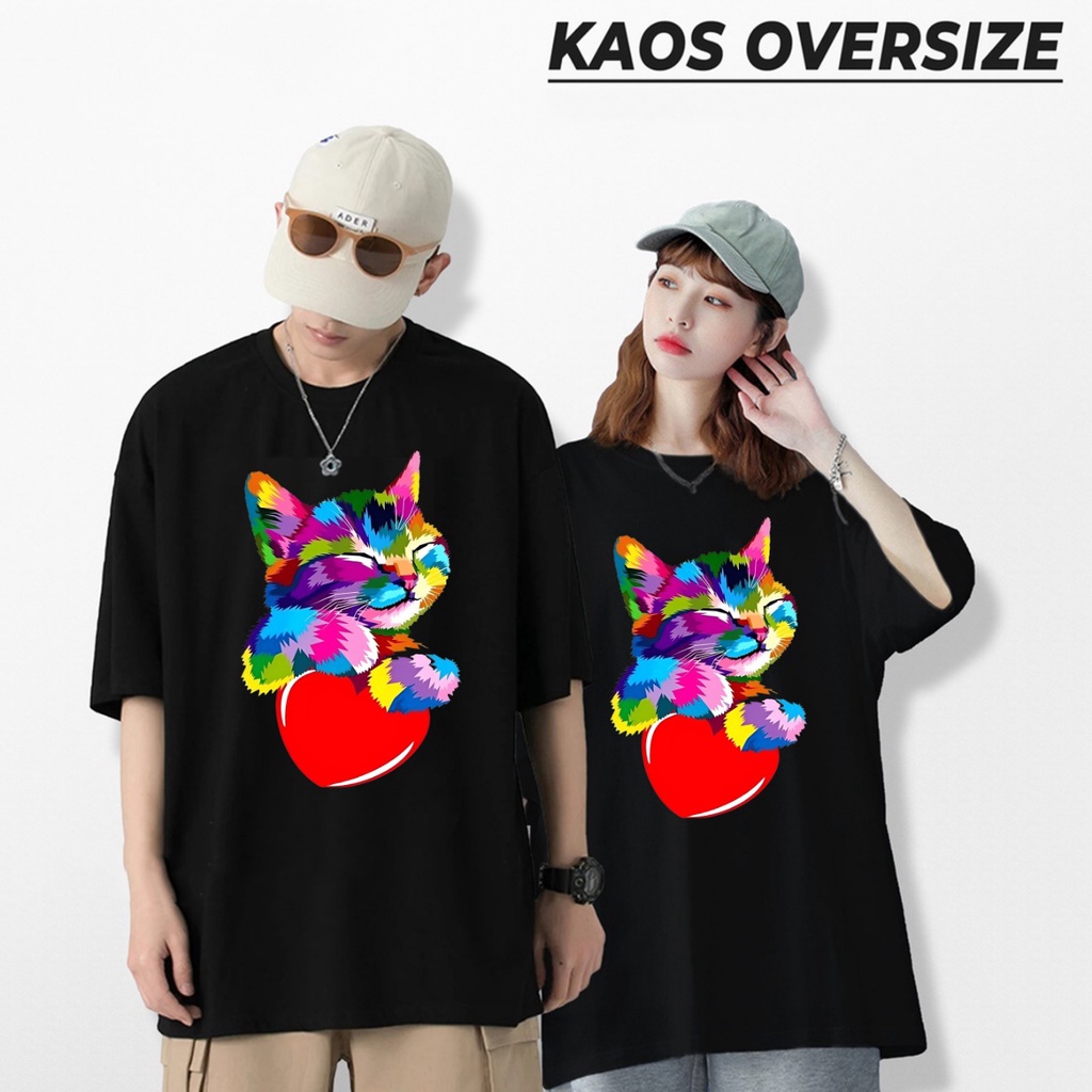 GSC - Baju Kaos Oversize  CAT RAINBOW / Kaos Oversize Bahan Cotton Combed 24S