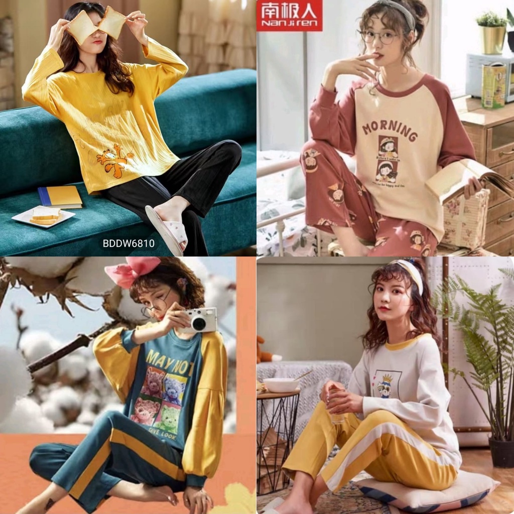 Baju tidur piyama lengan panjang celana panjang bahan kaos import PPkaos62