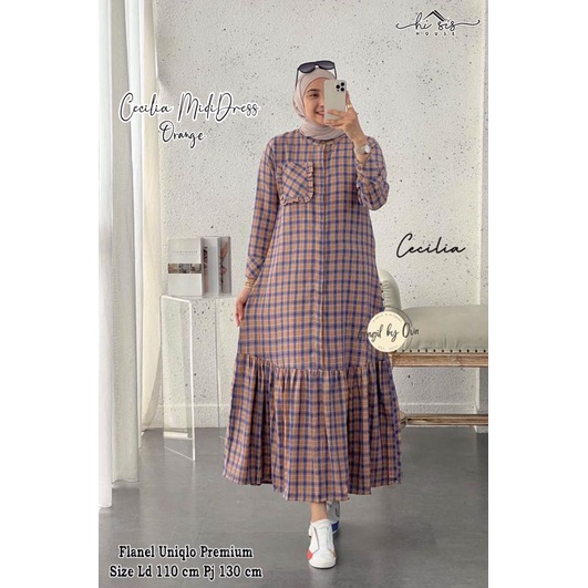 Midi Dress Premium Cecilia by Gagil motif Square LD 110 matt flanel uniqlo