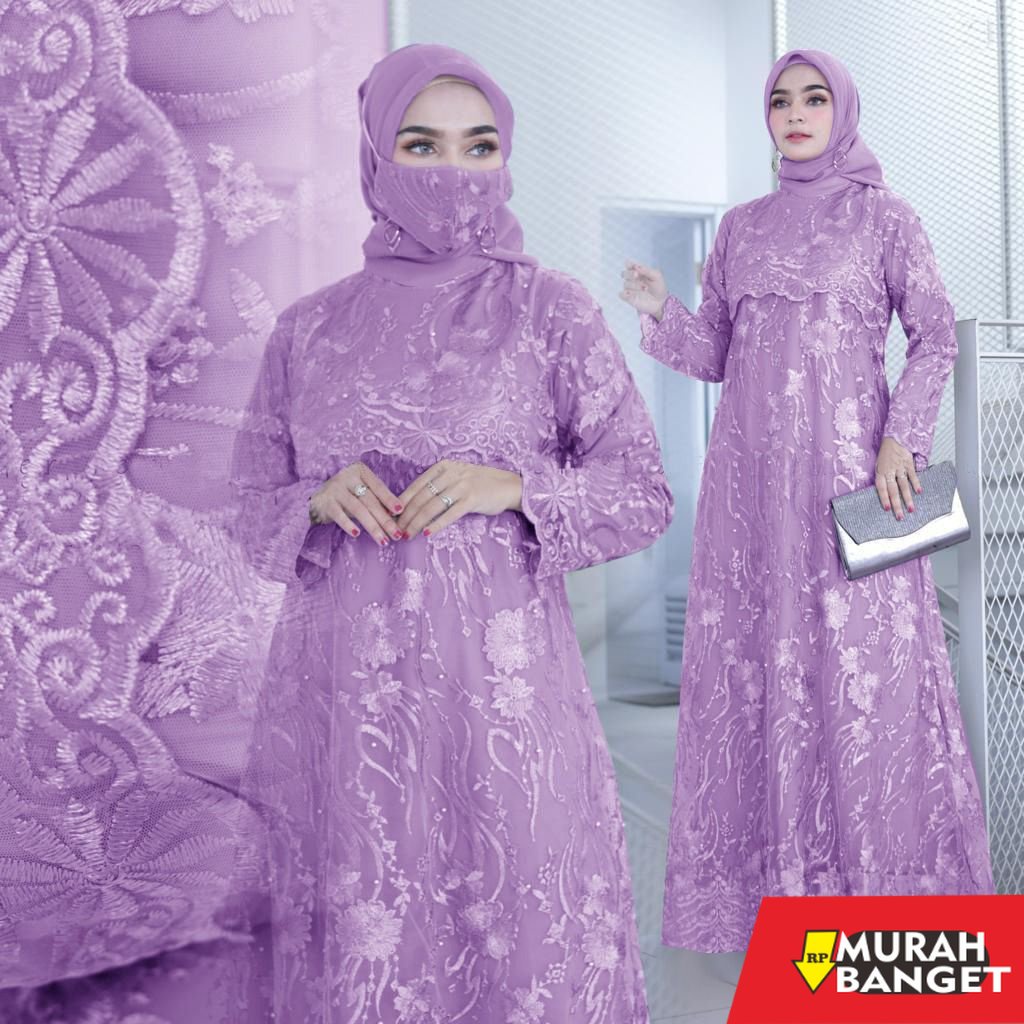 model gamis kombinasi polos terbaru 2022 Maxi Dress Soyara/Free Masker Brukat/Size S-M, L , XL, XXL,