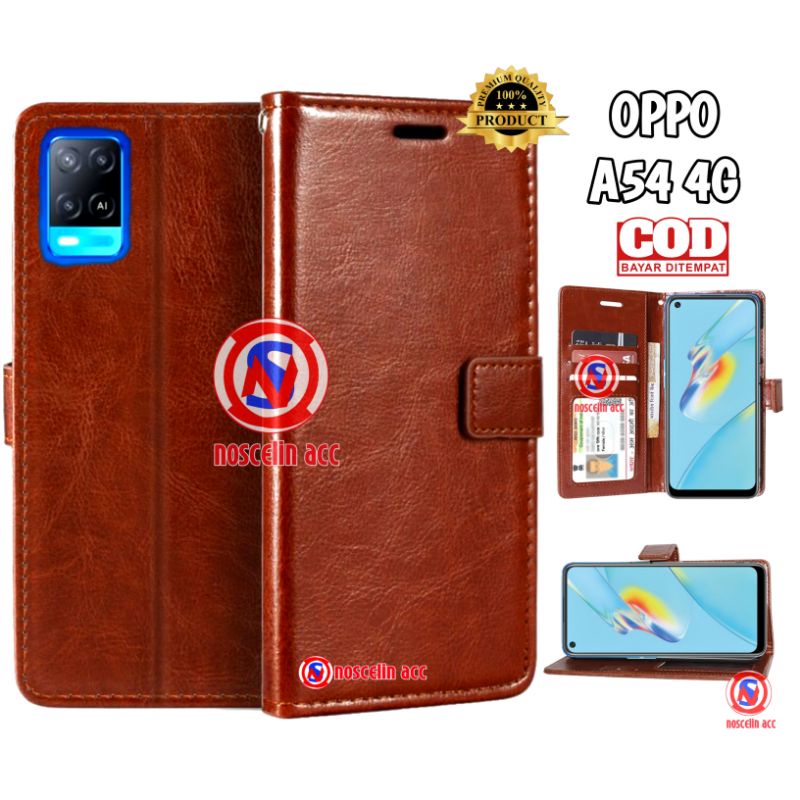 Oppo A54 Flip Cover Leather Case Wallet Hp Oppo A54 Sarung Dompet Kulit Buat Hp Oppo A54 Terbaru [f0