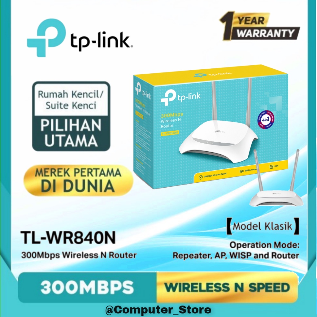 Router Tp-Link TL-WR840N 300Mbps Wireless Best seller 300Mbps WR840 840N Speed WiFi Internet Rumah Kantor Tp Link Tplink Original Garansi Resmi