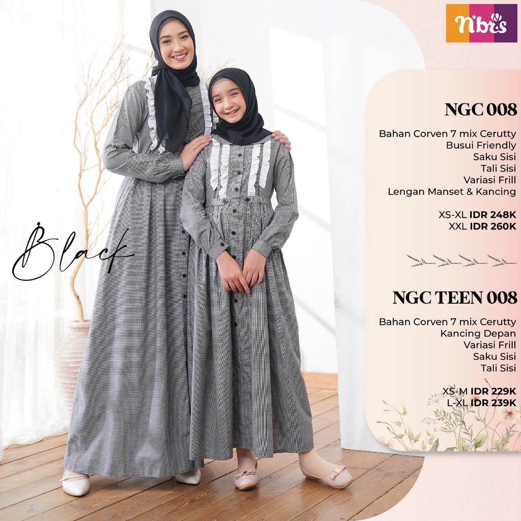 Nibras Couple NGC 08 Bahan Corven 7 mix Ceruty Gamis Capel Ibu dan Anak Simpel Muslim OOTD