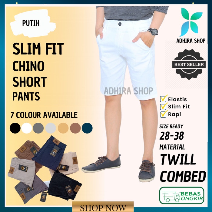 Celana Chino Pendek Pria Chino Slimfit Celana Pendek Pria Chino Putih