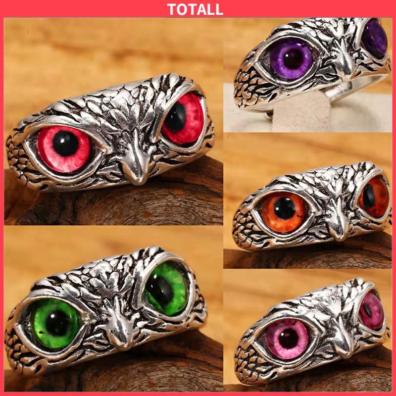 COD Kristal Vintage Style Burung Hantu Cincin Perak 925 Pria Wanita Punk Crystal Rings Adjustable Size-Totall