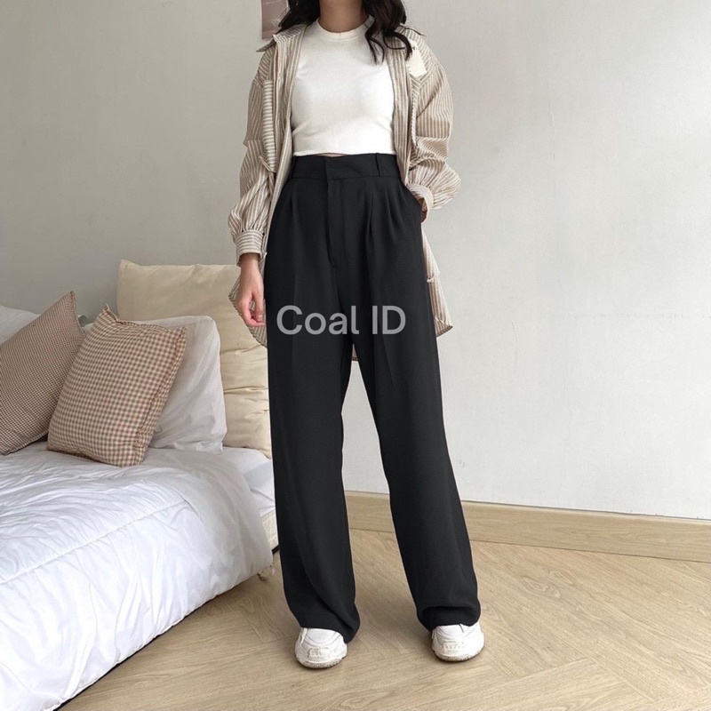 YEON Loose Pants Crinkle Celana Kulot Panjang Casual Wanita