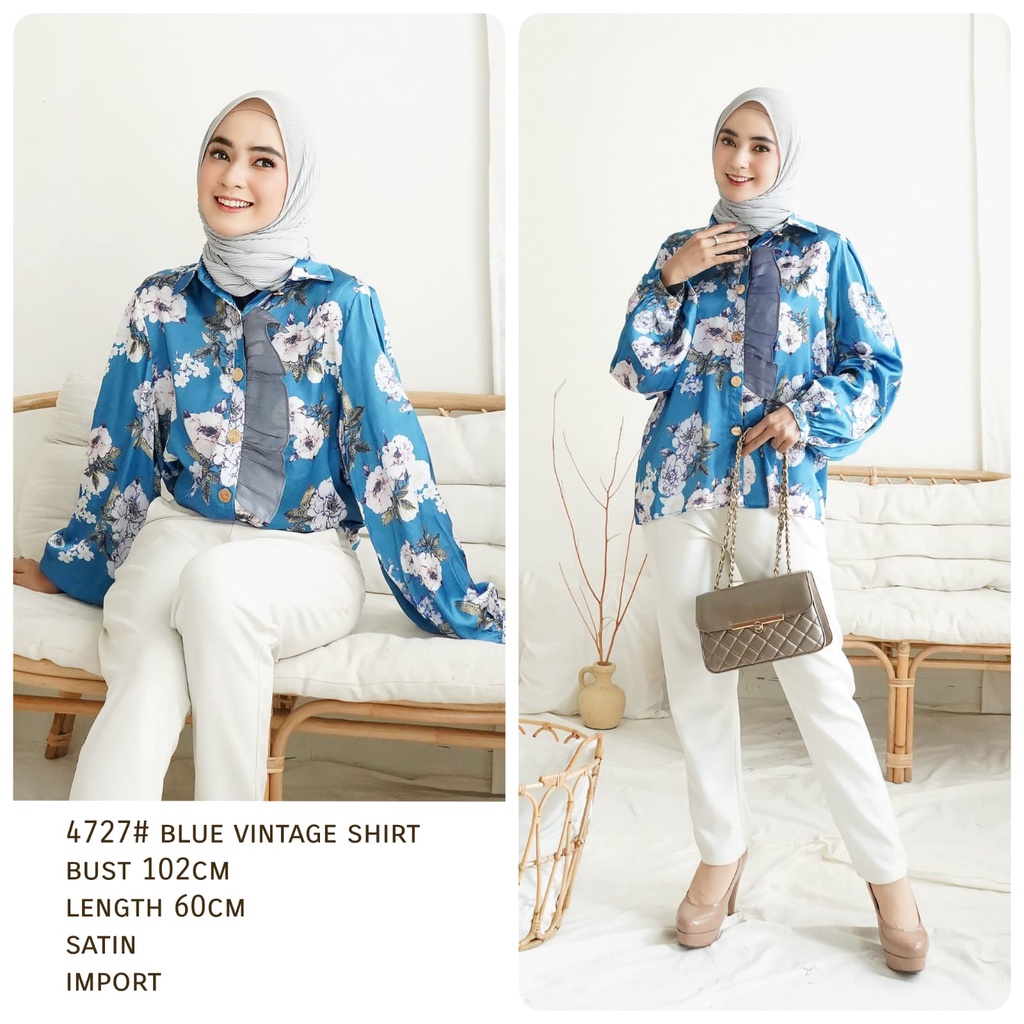 GROSIR FASHION 4727 Blue vintage shirt FASHION WANITA three m threem 3m 3ms TM