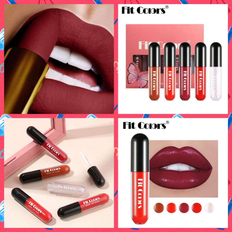 Butterfly FIT COLORS Original 5 In 1 Shinny Lip Gloss Set Moisturizing Lipstik Waterproof