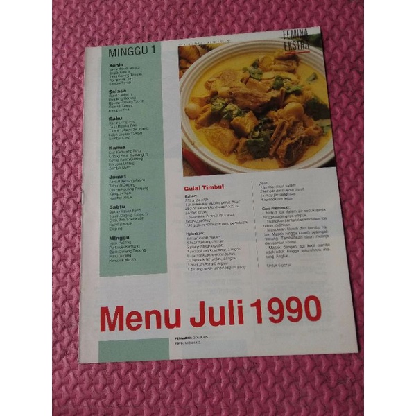 Booklet masakan Majalah Femina lawas  Juli 1990