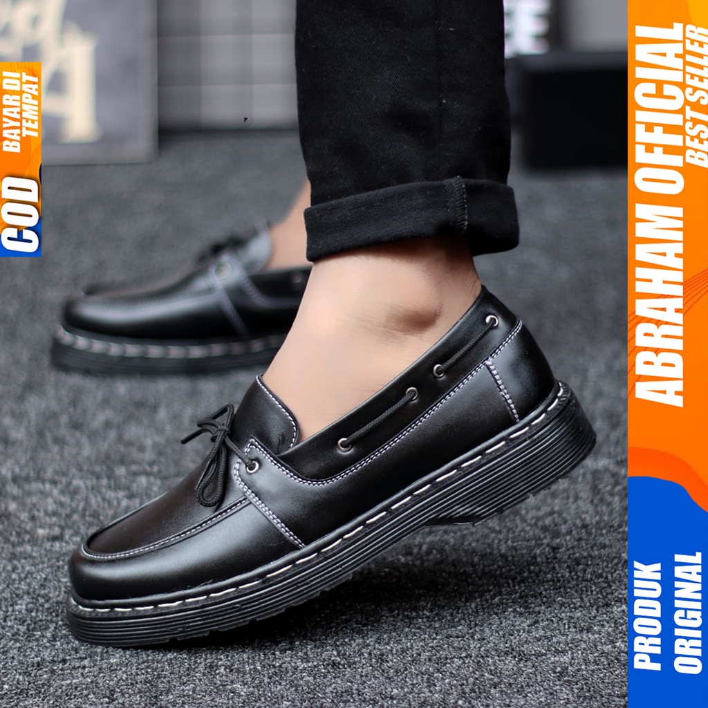 ABRAHAM Sepatu Loafers Docmart Pantofel Formal Kerja Pria Hitam