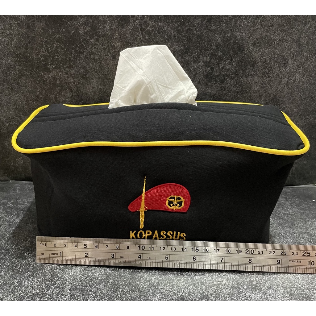 Kotak Tissue Kopassus (Hitam) - Tempat Tissue Mobil - Tissue Box Kopassus Baret