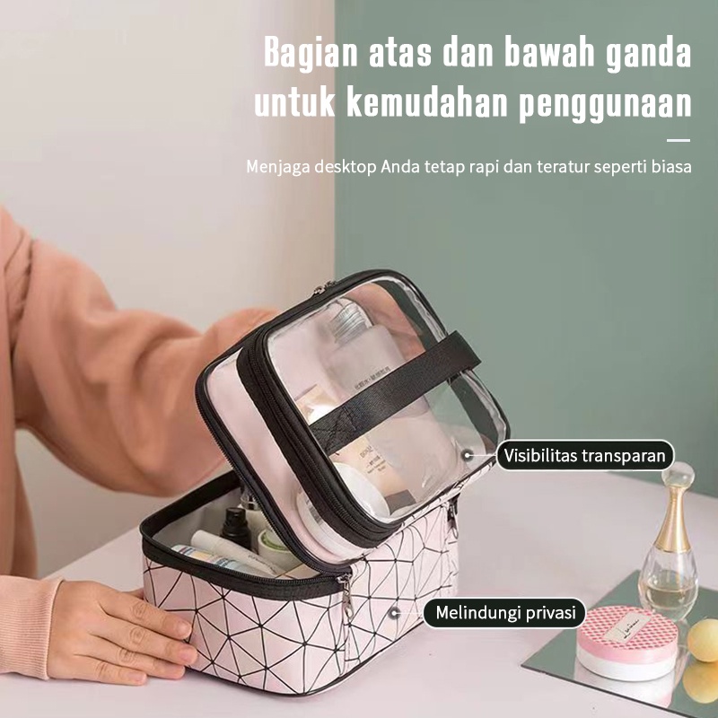 MAANGE Tempat Alat Baru Transparan Travel Tas Koper Make Up Organizer Pouch Bag Dua Lapisan Tas Kosmetik Washbag Kotak Cosmetic Koper Wanita Lucu Transparan Serbaguna Anti Air Penyimpanan Aksesoris 0308