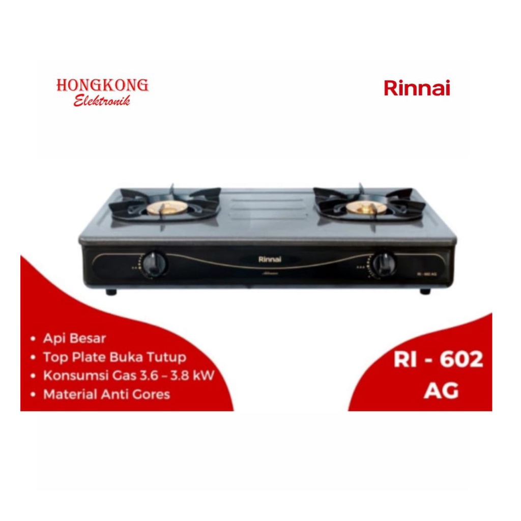 Kompor Gas 2 Tungku Rinnai RI-602AG / RI 602 AG / 602AG