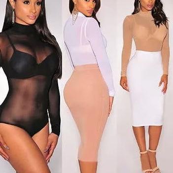 Leotard kerah tinggi dan lengan panjang - Putih