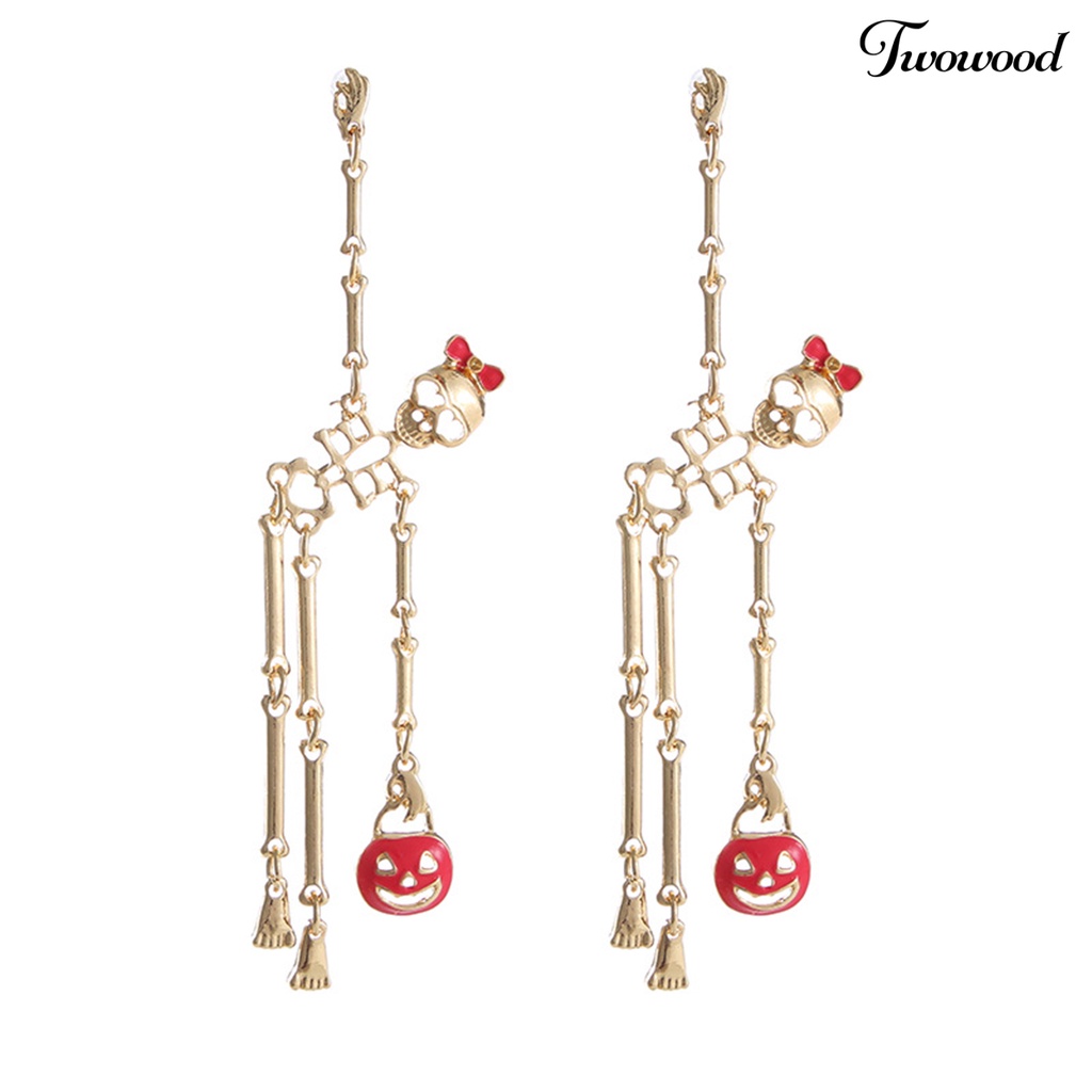 1 Pasang Anting Desain Kartun Tengkorak Halloween Gaya Punk Hypoallergenic