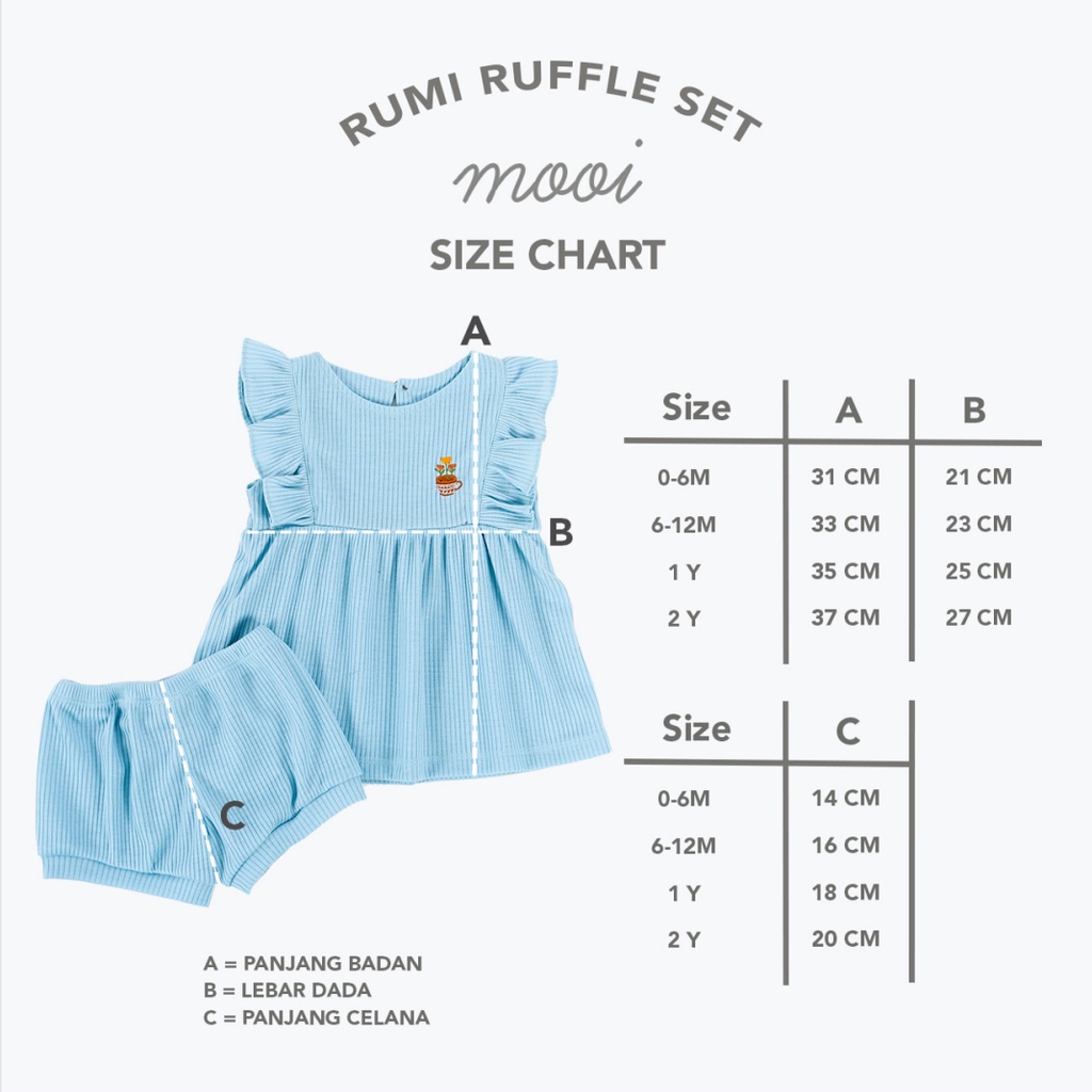 Mooi Rumi Ruffle Set 0-2 Tahun Setelan Rib Ruffle Fashion Anak Perempuan CBKS