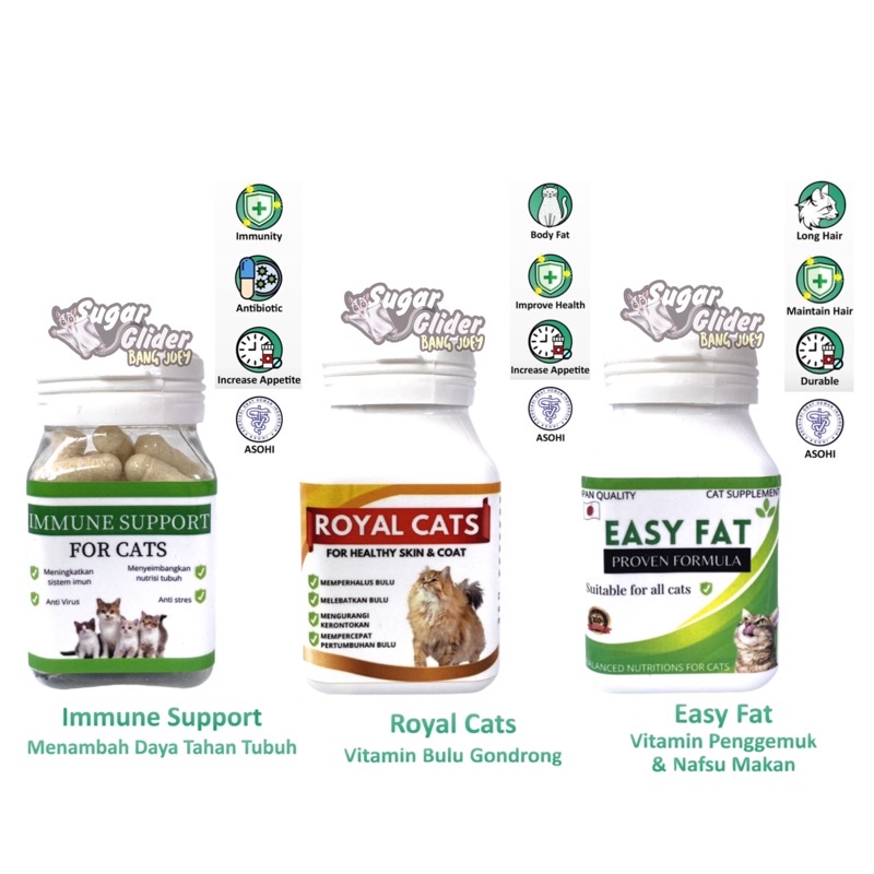 VITAMIN OBAT GEMUK BULU GONDRONG IMMUNE SUPPORT , EASY FAT PENGEMUK &amp; napsu makan KUCING ROYAL CATS