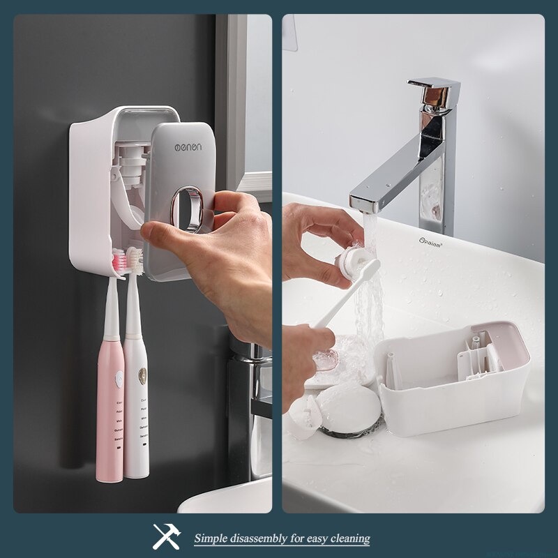 Mengni Dispenser Odol + 2 Tempat Sikat Gigi / Toothpaste Dispenser and Toothbrush Holder