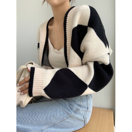 【xiaozhainv】Korean style baju rajut cardigan wanita/lengan panjang kemeja kotak-kotak