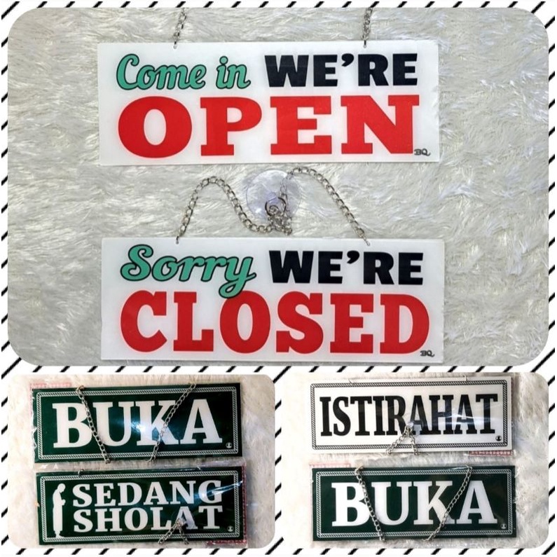 

Label Akrilik/Acrylic Bolak Balik(+Rantai) Buka-Istirahat/Buka-Sedang Sholat 9x25cm