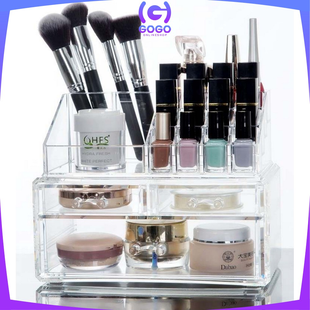 GOGO-K16 Kotak Make Up Acrylic + 3 Laci Rak Kosmetik Organizer / Rak Serbaguna / Storage Box Cosmetic