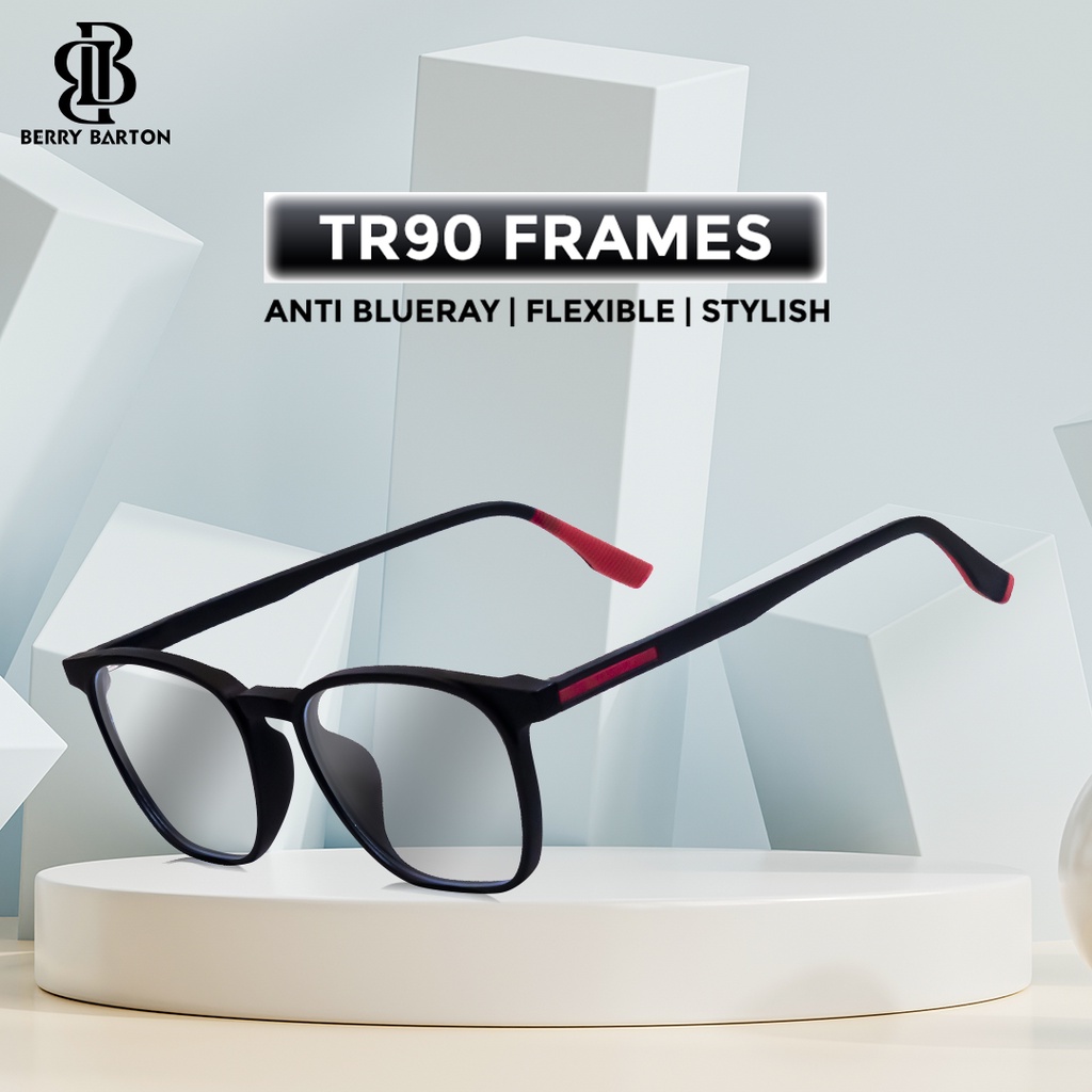 Berrybarton - Kacamata Segi Empat TR90 Anti Radiasi Blueray Photocromic Pria Wanita 034