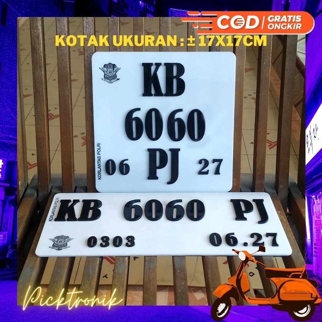 PLAT NOMOR MOTOR VESPA MATIC PUTIH AKRILIK HURUF TIMBUL Baut Tanam / Plat Motor Vespa Akrilik CUSTOM