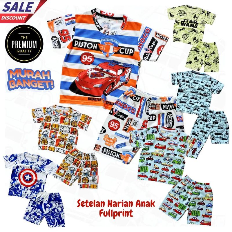 Setelan Harian Anak Laki Laki Fullprint Keren Bahan Cotton Combed Strech Murah Berkualitas Umur 1 2 3 4 5 Tahun