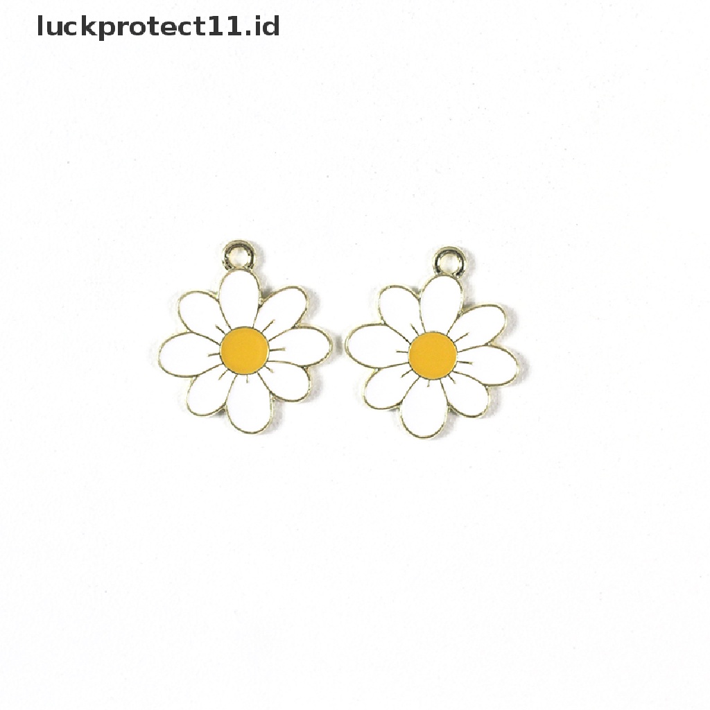 10 Pcs Liontin Kalung Anting Enamel Bentuk Bunga Daisy