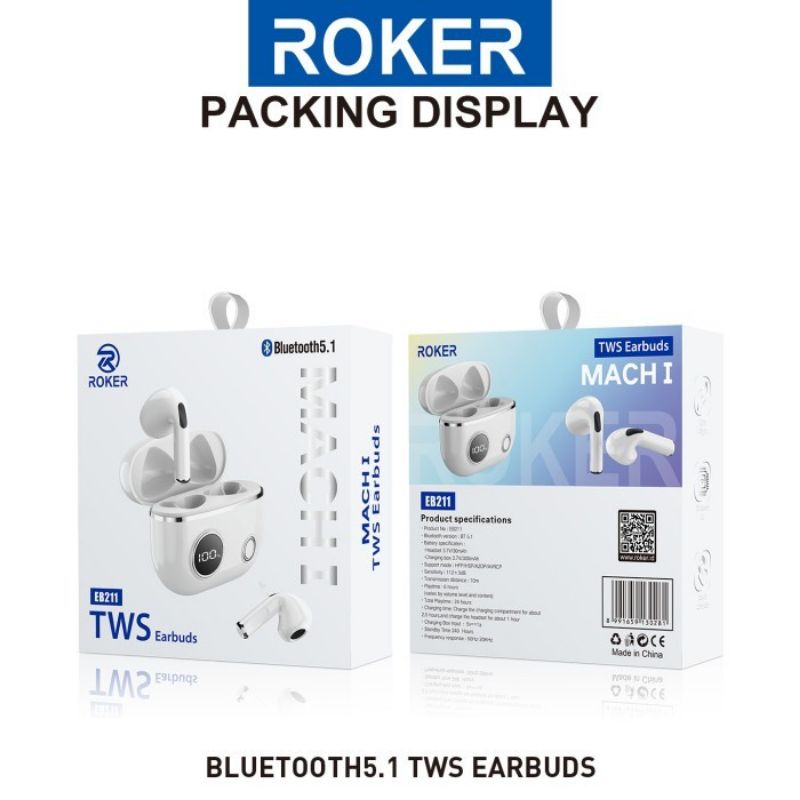 Headset HF- Earphone  ROKER MACH EB-211 TWS BLUETOOTH