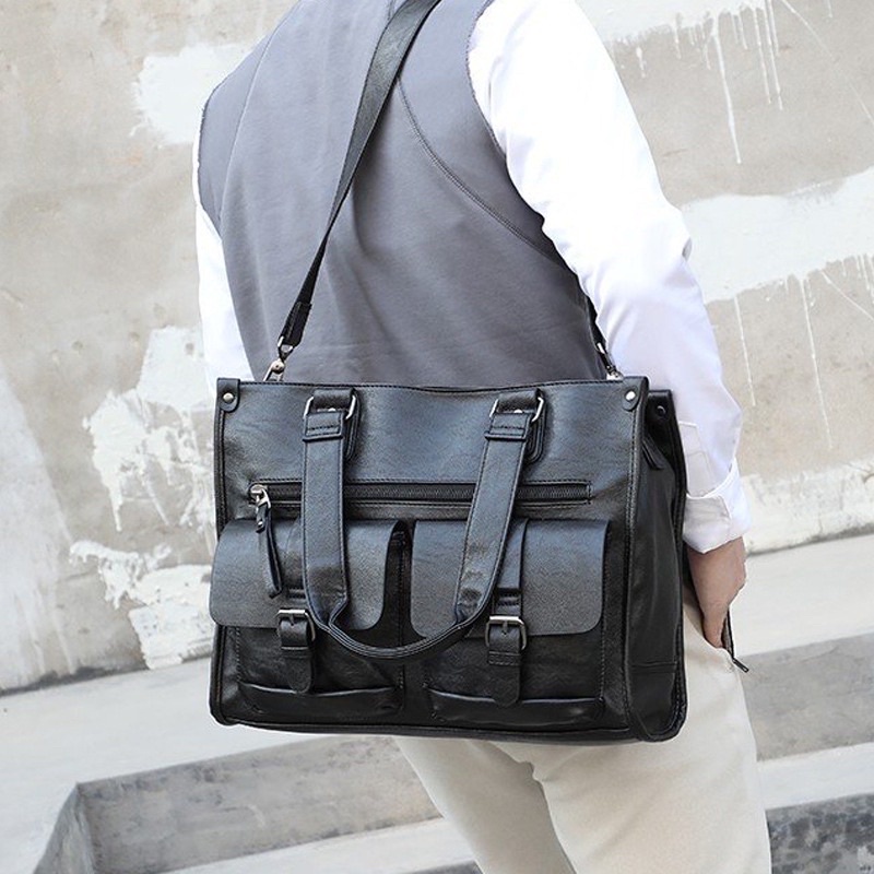 Tas Selempang Pria Messenger Bahu Cowok Businessman Berbahan PU L D5P3 Kulit Tas Travel / Outdor