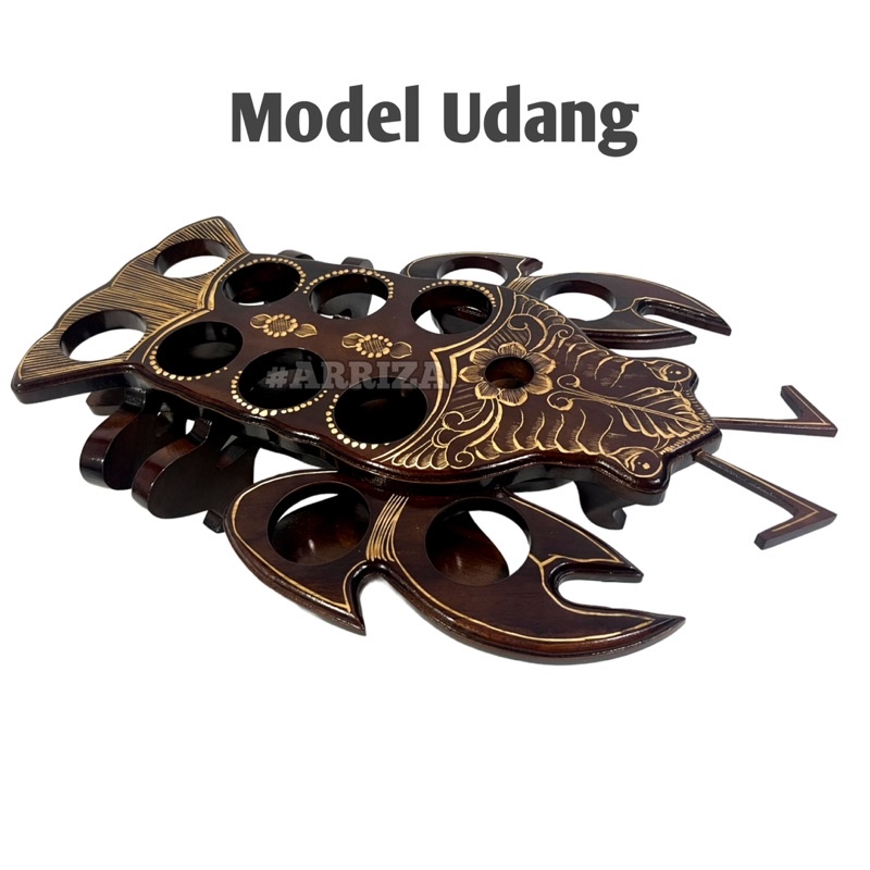 TEMPAT AQUA GELAS KAYU JATI MODEL UDANG