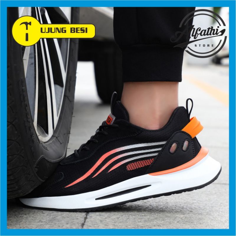 AlFathi Sepatu Safety Sneakers Sport Guyisa New Arrival Line Putih Orange