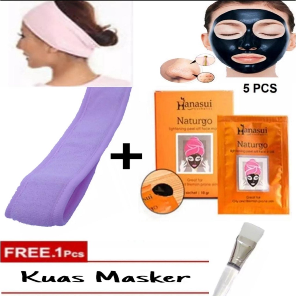 Paket Masker Wajah Hanasui Naturgo 5 pcs + Bandana Handuk Masker + Gratis Kuas Masker