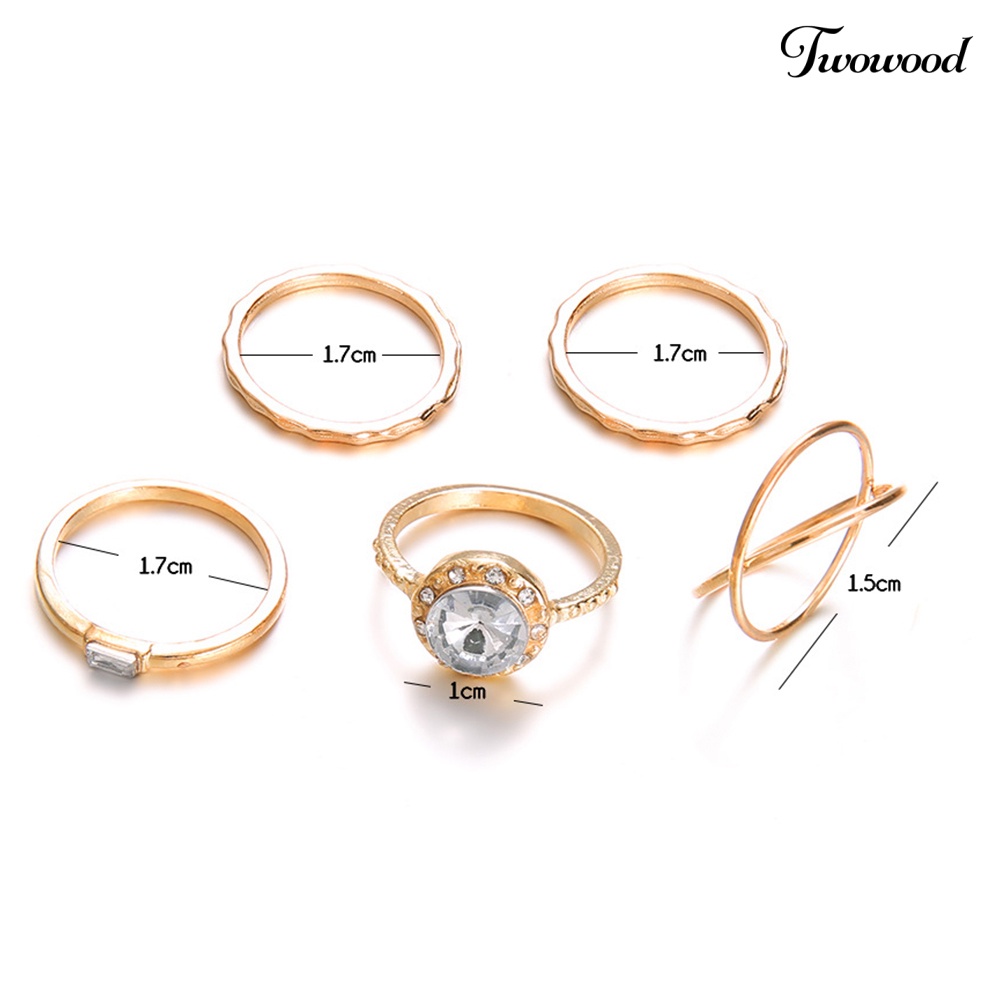 5pcs / Set Cincin Jari Cubic Zirconia Bentuk Bulat Silang Untuk Wanita