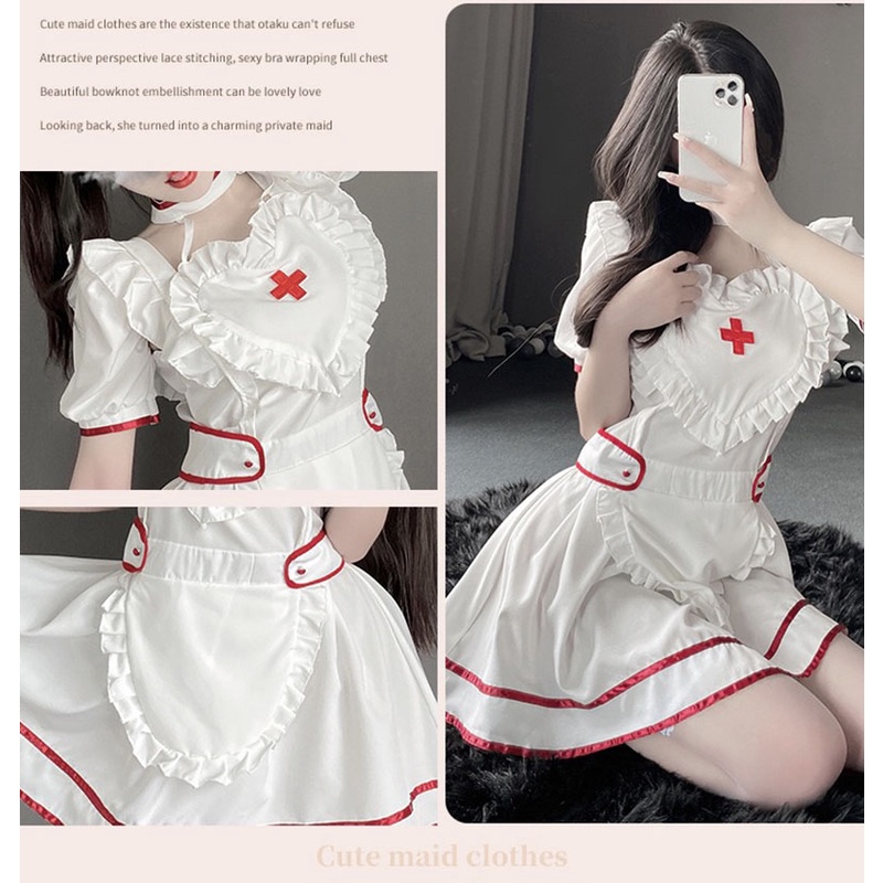 Lingerie Sexy Seragam Cosplay Pembantu, Seragam Cosplay Perawat Dress Ukuran besar A567