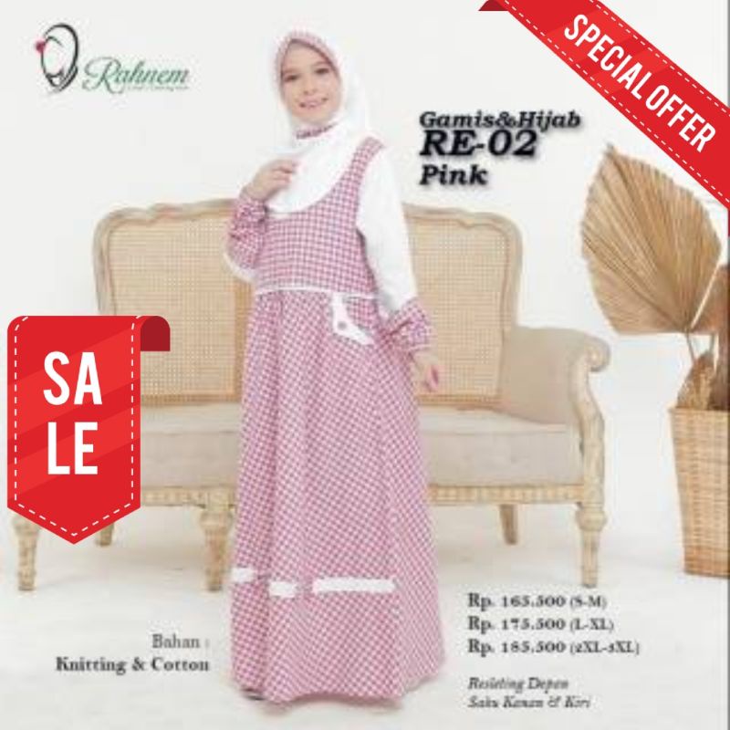 GAMIS ANAK CEWE SET JILBAB, YANG CANTIK ANGGUN, BAHAN KATUN NYAMAN, BY RAHNEM, CUCI GUDANG