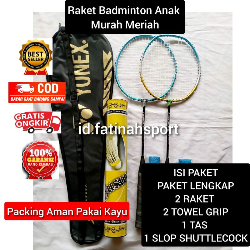 [BISA COD] Raket Badminton Anak - Set Lengkap 2Raket - 1Tas - 1Slopkok Bonus Grip