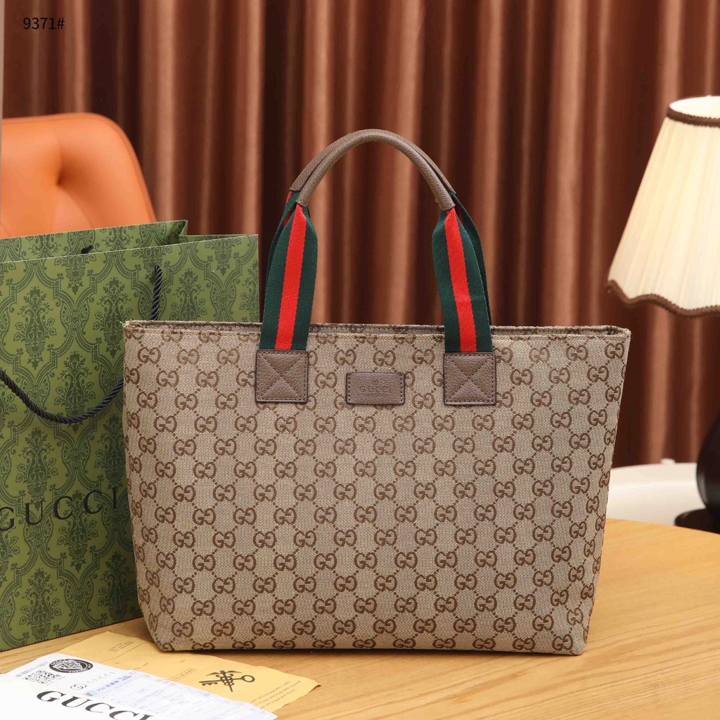 GC GG Canvas &amp; Striped Web Strap Tote Bag 9371