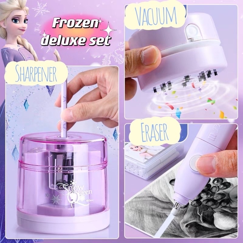 disney deluxe electric stationary set peralatan menulis elektrik lengkap serutan