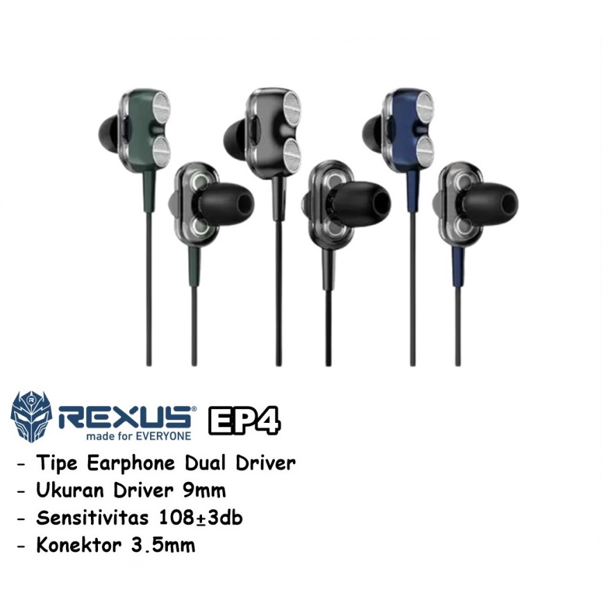 Earphone Gaming Rexus EP4 Dual Driver With Mic / EP-4 Gaming Earphone