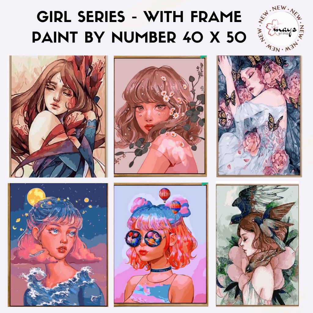 

[WITH FRAME] Paint By Number Set 40 x 50 cm Girl Series / DIY Painting Kit Numbers Lukis Canvas 40x50cm - Melukis Nomor Angka Numbering Kanvas Art Gambar Anak Dewasa - Kids Adult