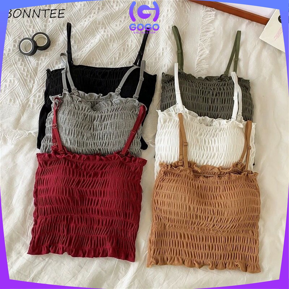 GOGO-P107 Tank Top Crop Top Bra Korean Style Bahan Katun / Bra Kemben Tali Bisa Lepas Pasang Bra Tangtop Fashion Wanita Tanpa Kawat