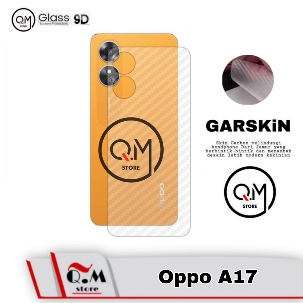 Garskin Carbon Oppo A17 New 2022 Anti Gores Back Cover Bermotif Carbon Transparan Full 9D